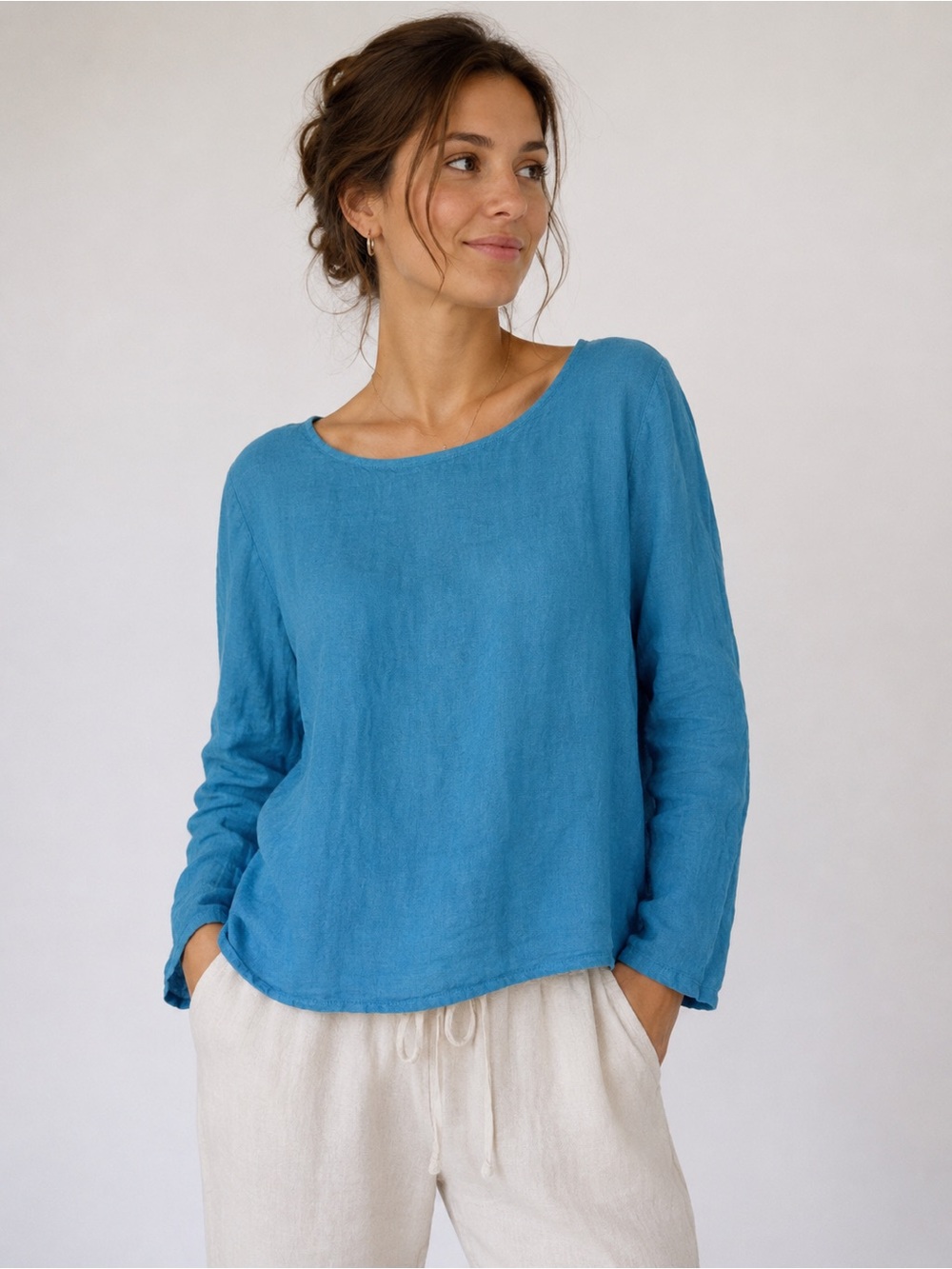Giusy Italy Women’s Teal Linen Long-Sleeve Top sz large